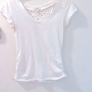 Crochet Back White Short Sleeve Top Size M